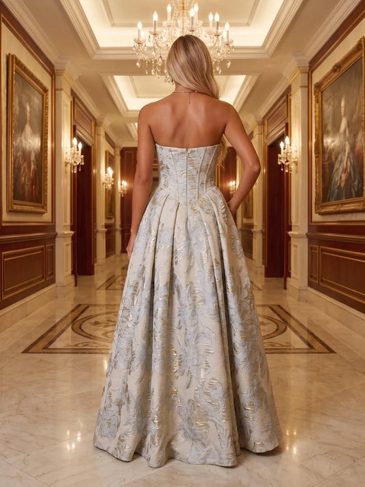 Ivory floor-length mother of the bride dress, alternate view showing the bodice and skirt