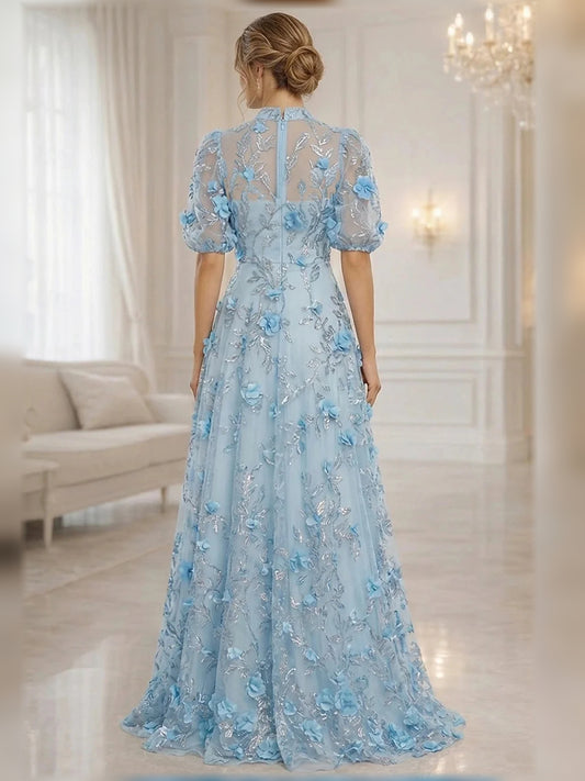 Light Blue floor-length mother of the bride dress, alternate view showing the bodice and skirt
