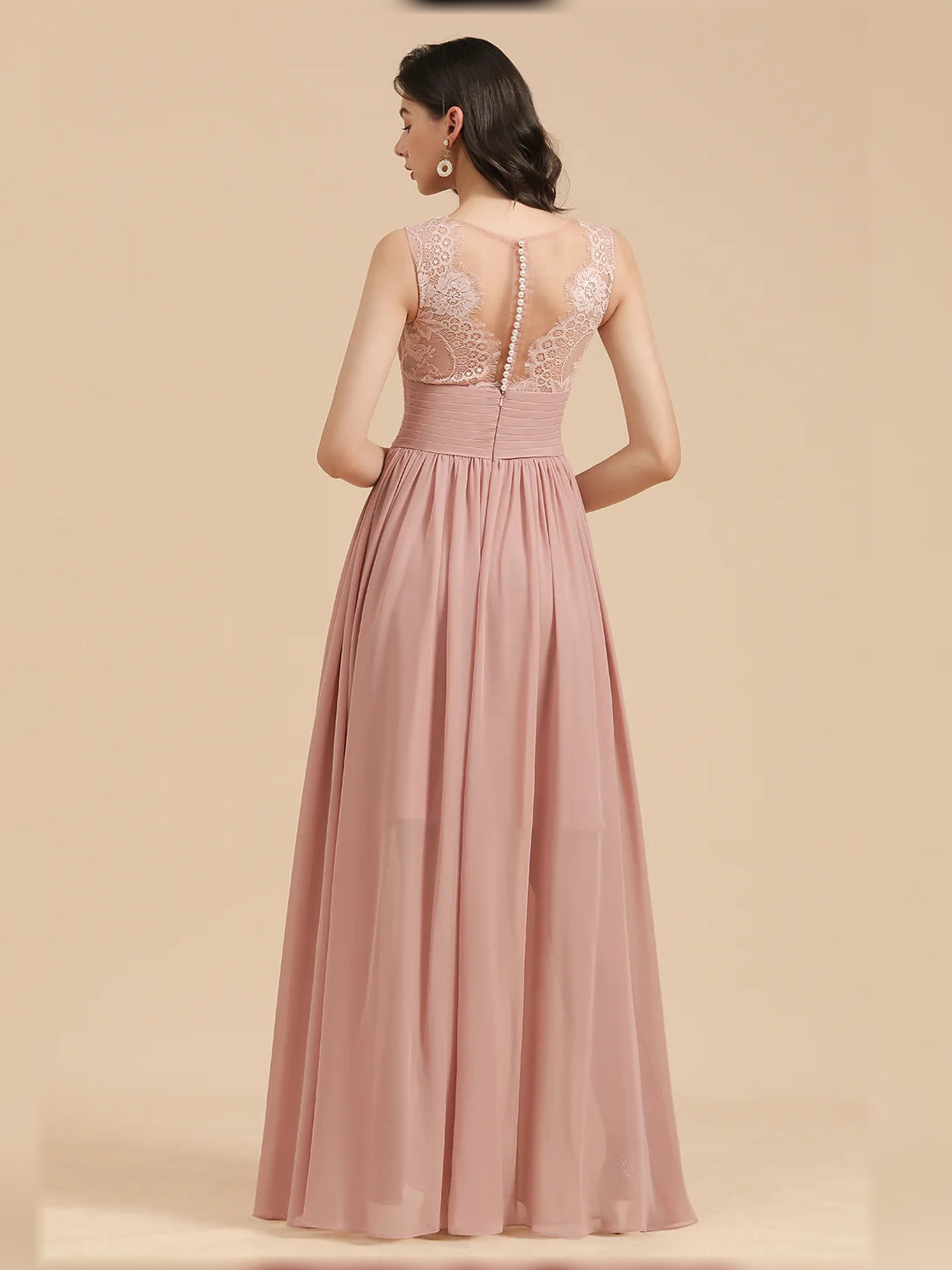 Pearl Pink maxi bridesmaid dress, alternate view showing the bodice and skirt