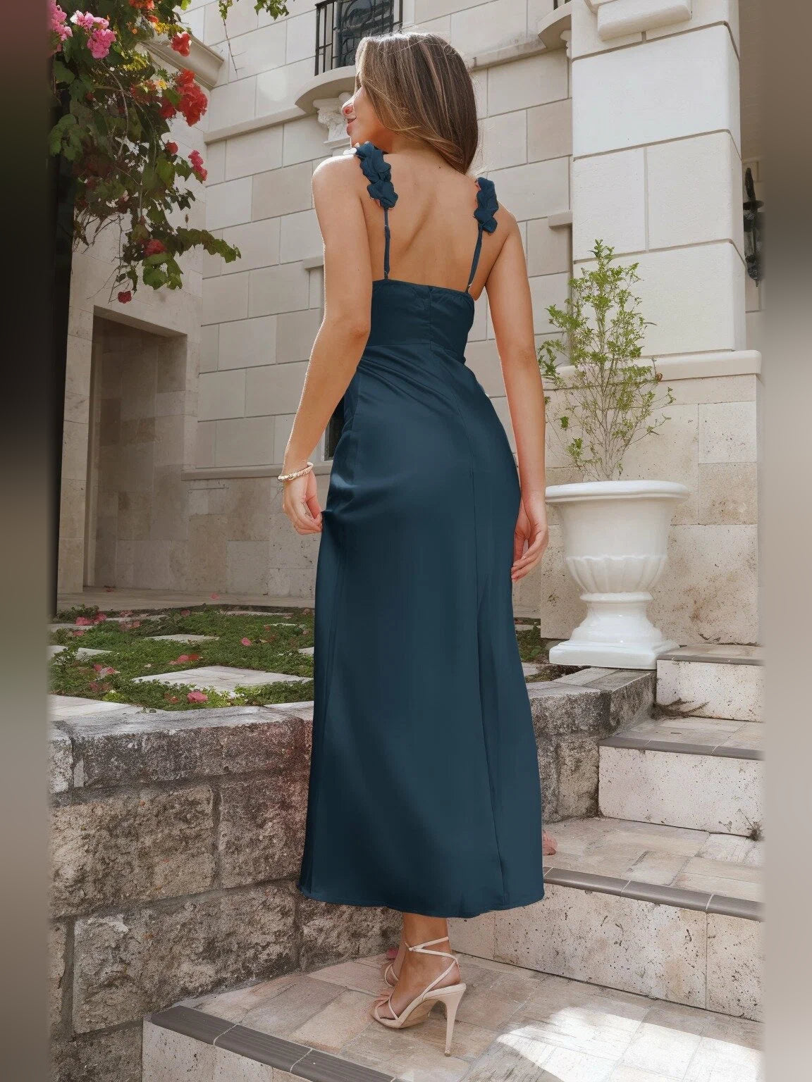 Blue mini homecoming dress, alternate view showing the bodice and skirt