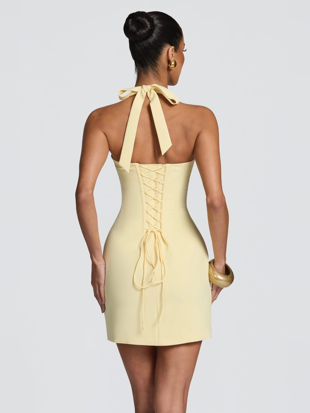 Lemon mini homecoming dress, alternate view showing the bodice and skirt