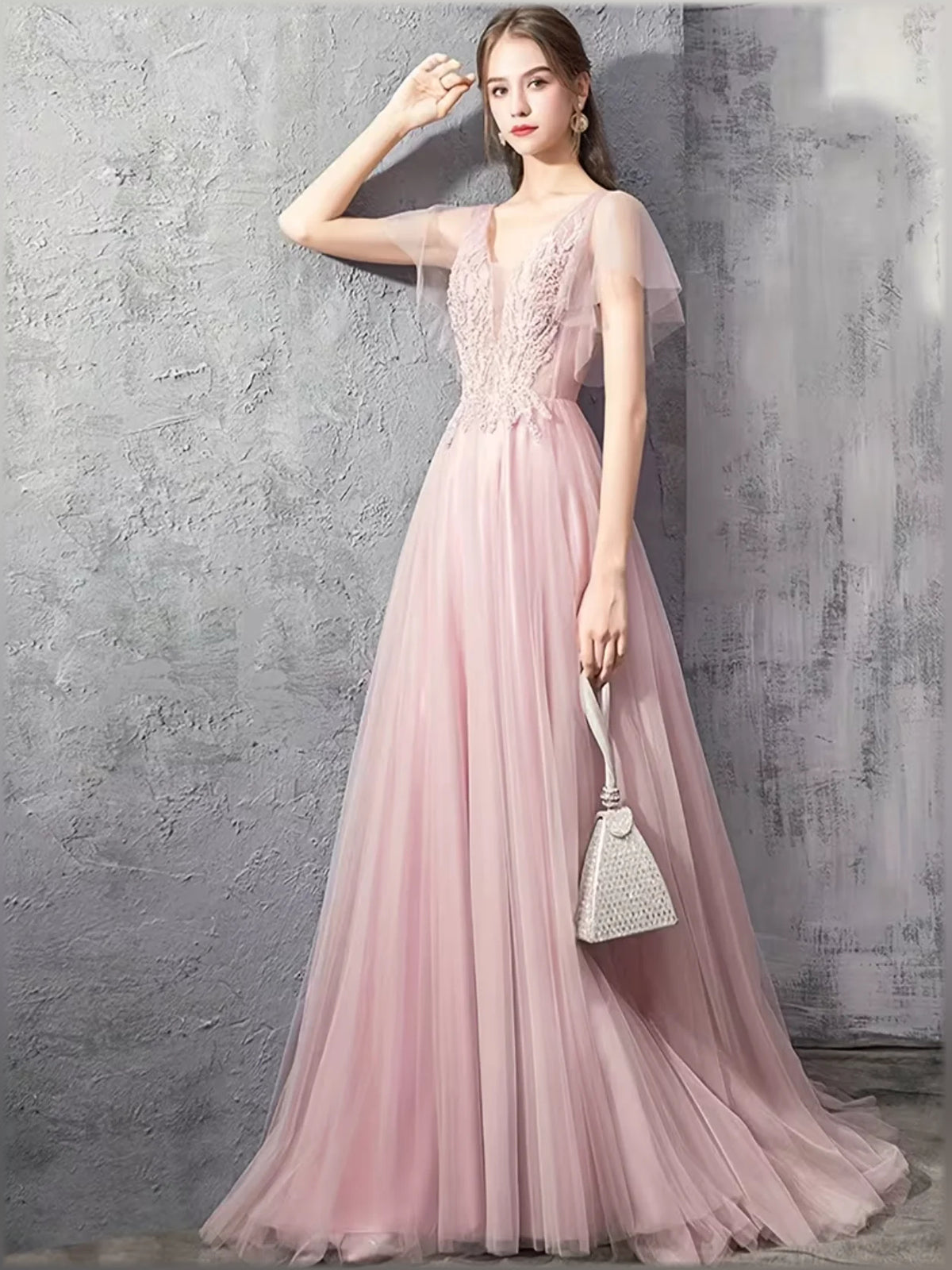 Blush Pink a-line floor-length formal dress with sequins, alternate view