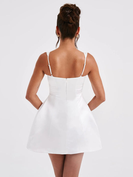 Ivory mini homecoming dress, alternate view showing the bodice and skirt