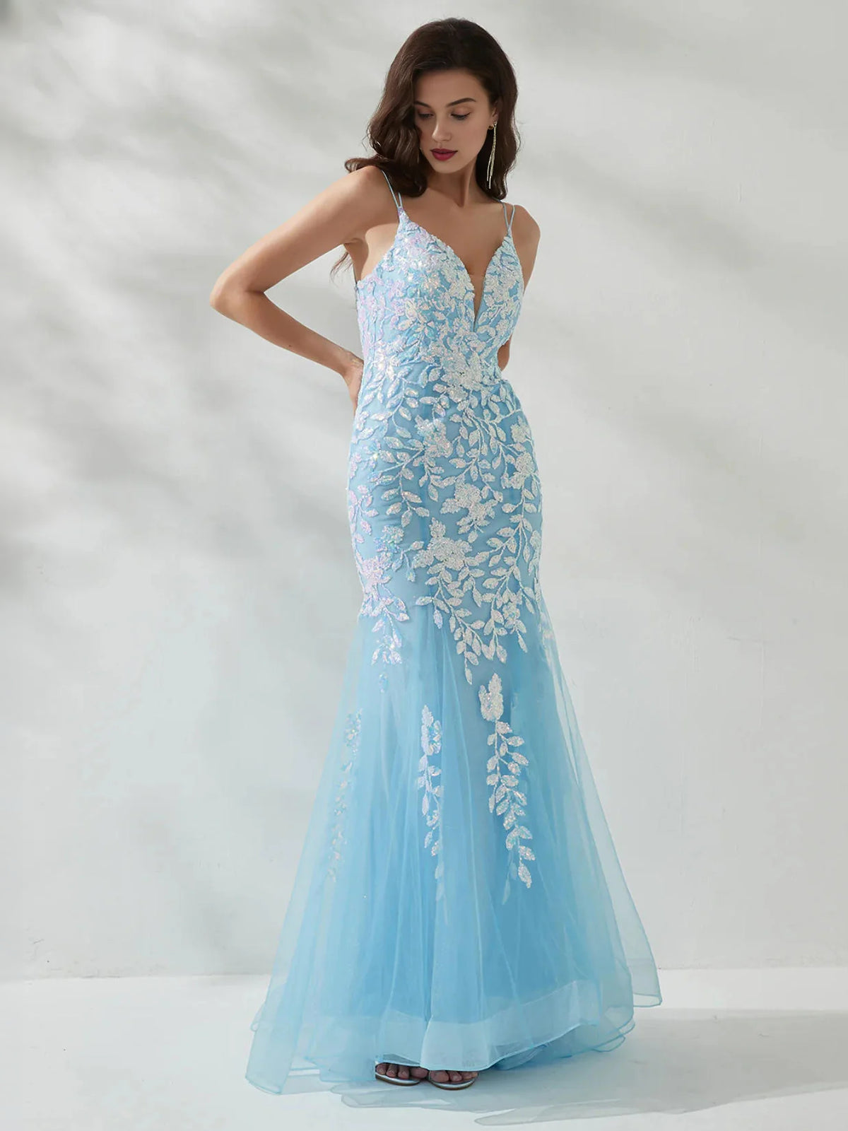 Light Blue floor-length prom dress, alternate view showing the bodice and skirt