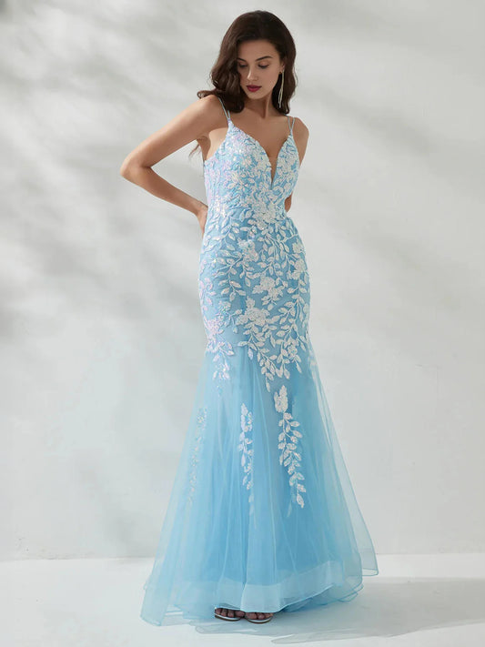 Light Blue floor-length prom dress, alternate view showing the bodice and skirt