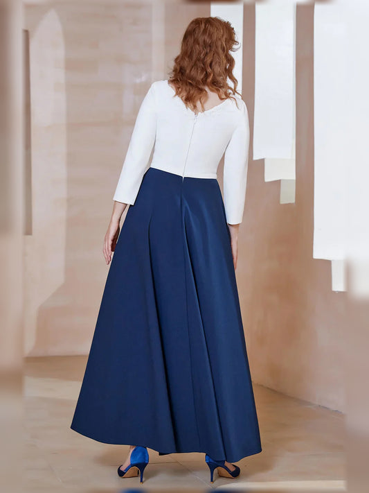 Navy Blue floor-length mother of the bride dress, alternate view showing the bodice and skirt