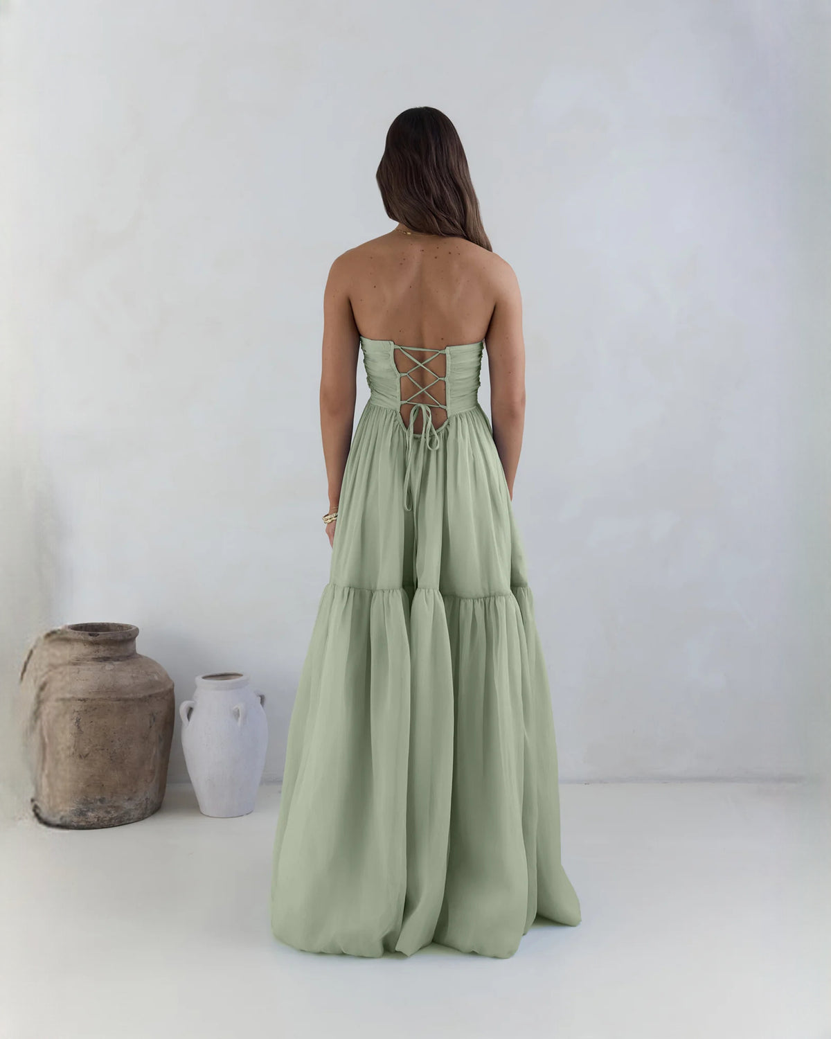 strapless chiffon a-line maxi bridesmaid dress - image 2