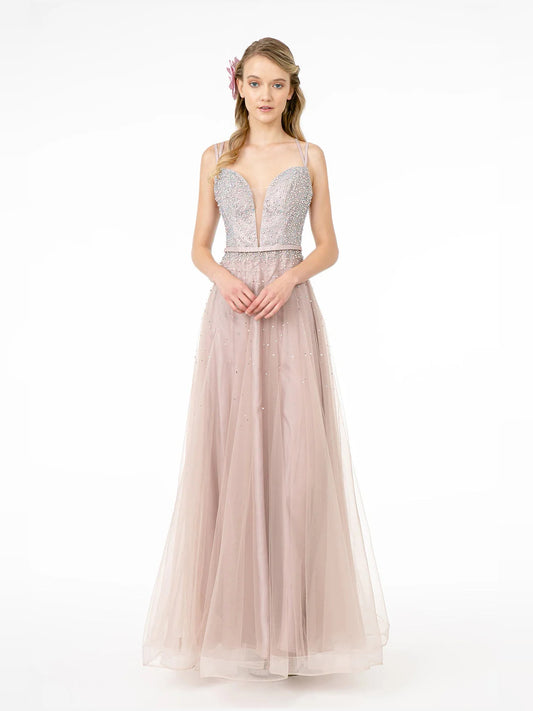 Mauve floor-length prom dress, alternate view showing the bodice and skirt