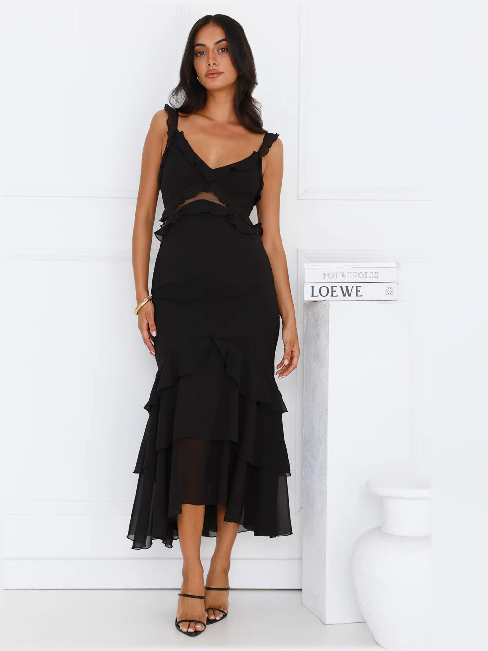 Black midi formal dress, alternate view
