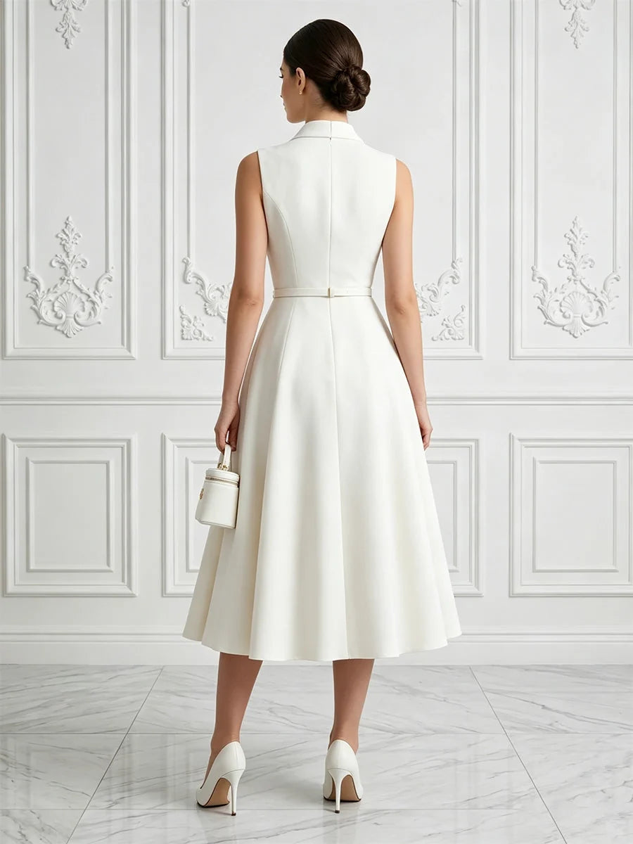 White midi mother of the bride dress, alternate view showing the bodice and skirt