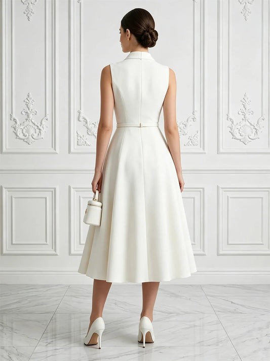 White midi mother of the bride dress, alternate view showing the bodice and skirt