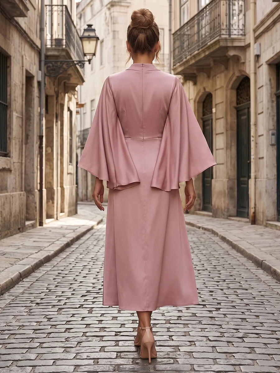 Dusty Pink midi mother of the bride dress, alternate view showing the bodice and skirt