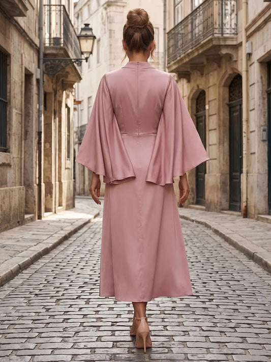 Dusty Pink midi mother of the bride dress, alternate view showing the bodice and skirt