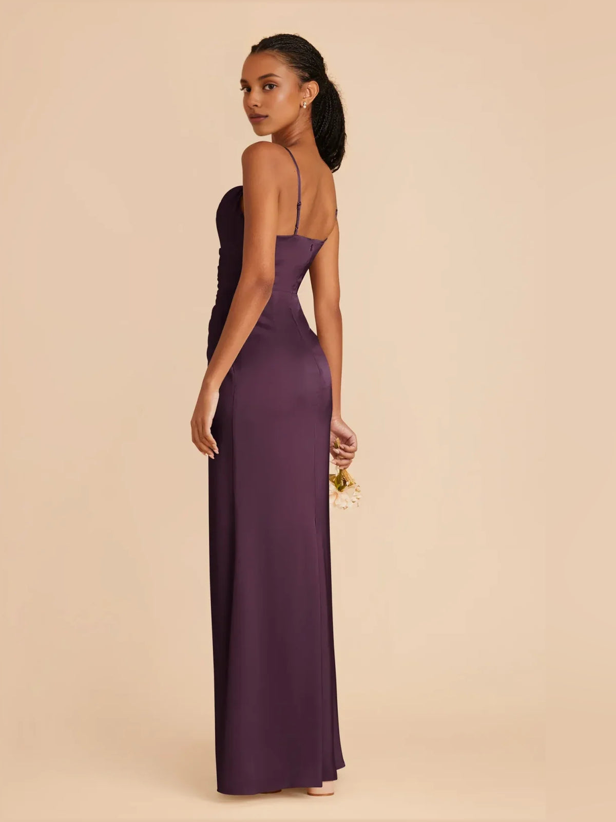 Plum maxi bridesmaid dress, alternate view showing the bodice and skirt