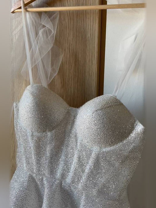 Silver mini homecoming dress, back view showing the rear of the dress