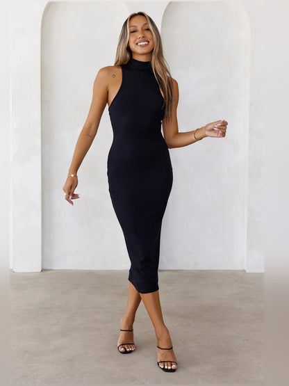 Black bodycon midi formal dress, alternate view