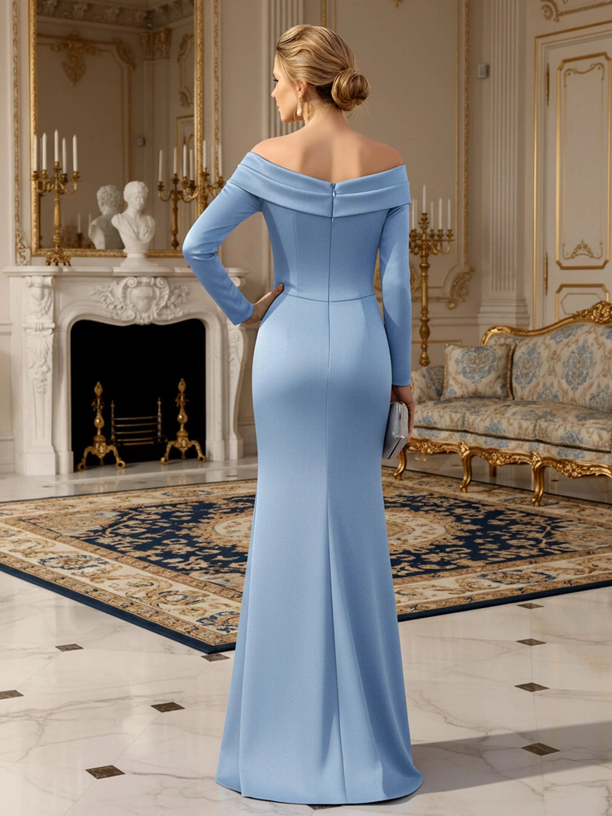 Sky Blue floor-length mother of the bride dress, alternate view showing the bodice and skirt