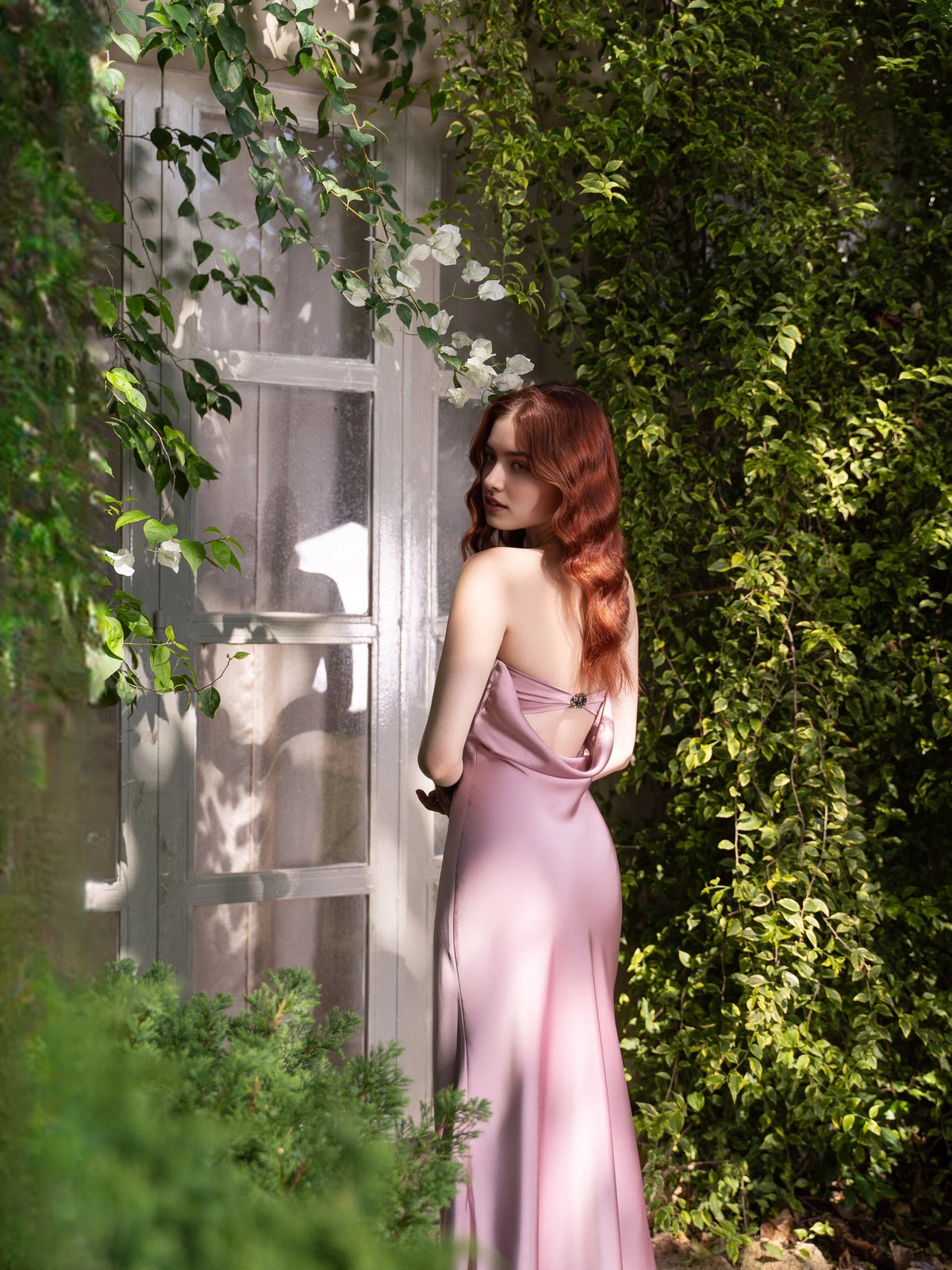 Dusty Rose floor-length bridesmaid dress, alternate view showing the bodice and skirt