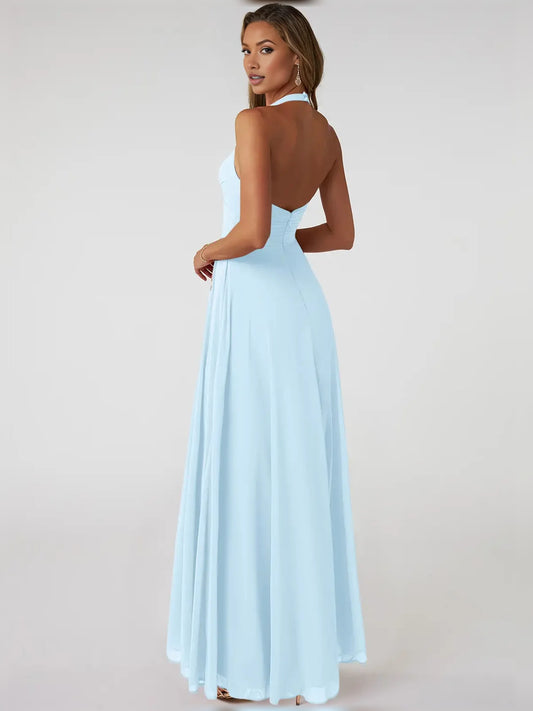 Sky Blue maxi bridesmaid dress, alternate view showing the bodice and skirt