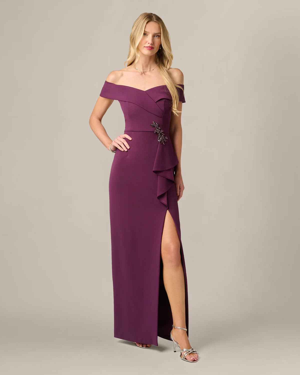 off-shoulder a-line maxi mother of the bride dress - image 2