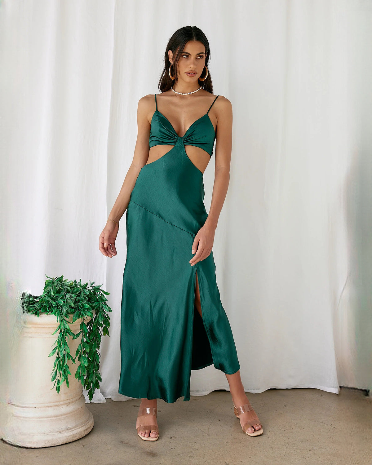 sleeveless satin a-line maxi bridesmaid dress - image 2
