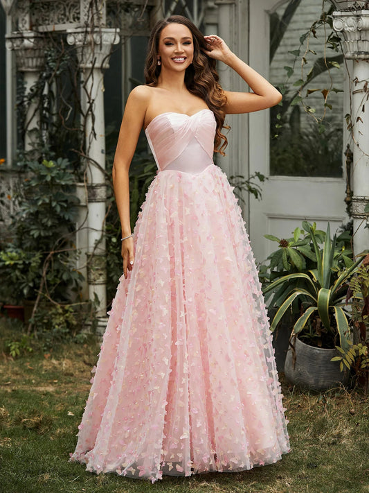 Pink floor-length prom dress, alternate view showing the bodice and skirt