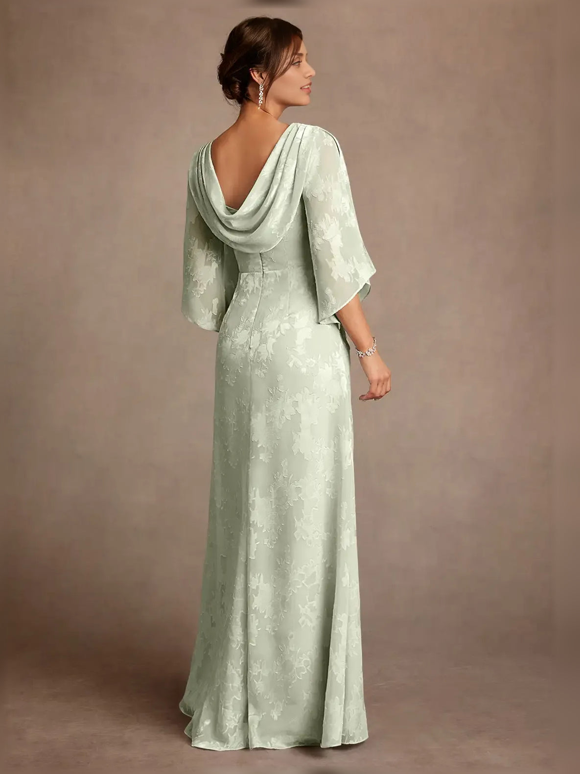 Mint Green floor-length mother of the bride dress, alternate view showing the bodice and skirt