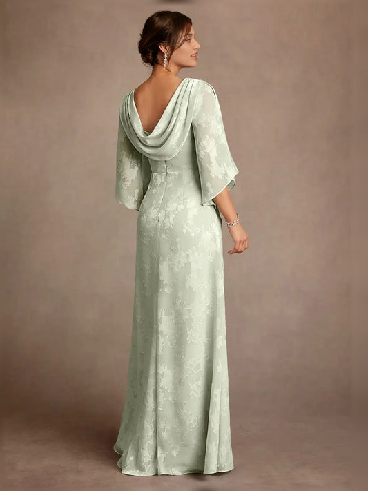 Mint Green floor-length mother of the bride dress, alternate view showing the bodice and skirt