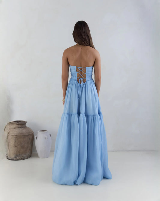 strapless chiffon a-line maxi bridesmaid dress - image 2