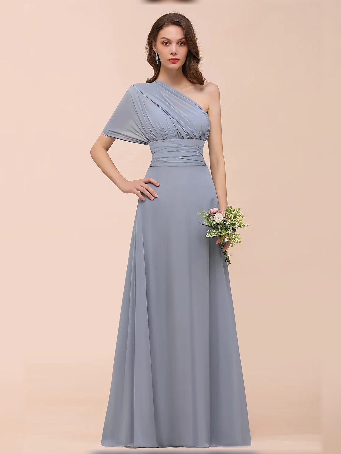 Dusty Blue floor-length bridesmaid dress, alternate view showing the bodice and skirt