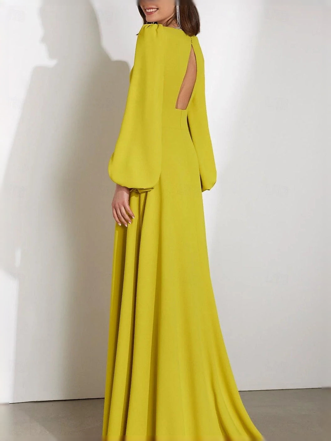 Chartreuse floor-length bridesmaid dress, alternate view showing the bodice and skirt