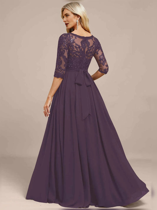 Deep Purple floor-length mother of the bride dress, alternate view showing the bodice and skirt