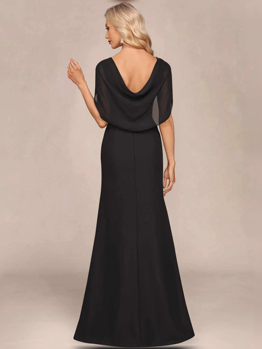 Black maxi mother of the bride dress, alternate view showing the bodice and skirt