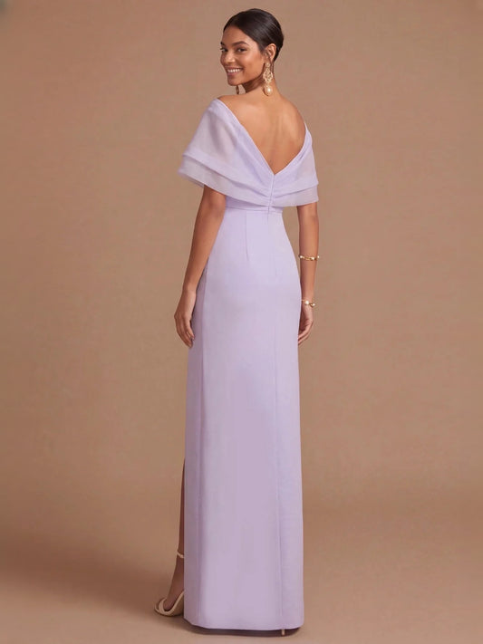 Lilac maxi bridesmaid dress, alternate view showing the bodice and skirt