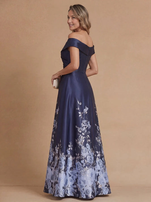 Navy Blue floor-length mother of the bride dress, alternate view showing the bodice and skirt