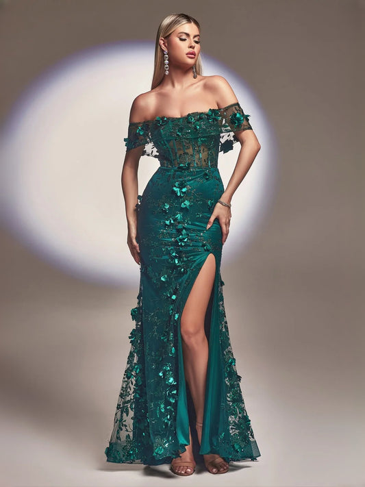 Moss floor-length prom dress, alternate view showing the bodice and skirt