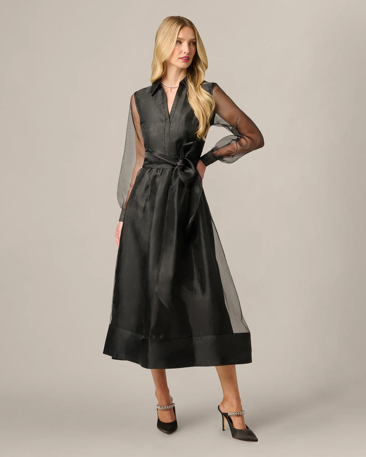 long-sleeve a-line midi mother of the bride dress - image 2