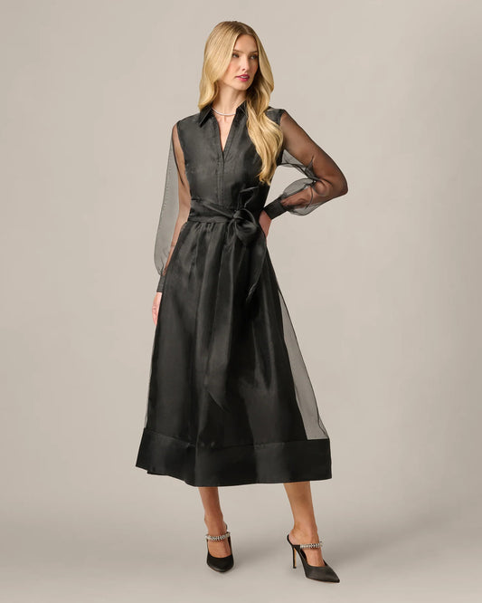 long-sleeve a-line midi mother of the bride dress - image 2
