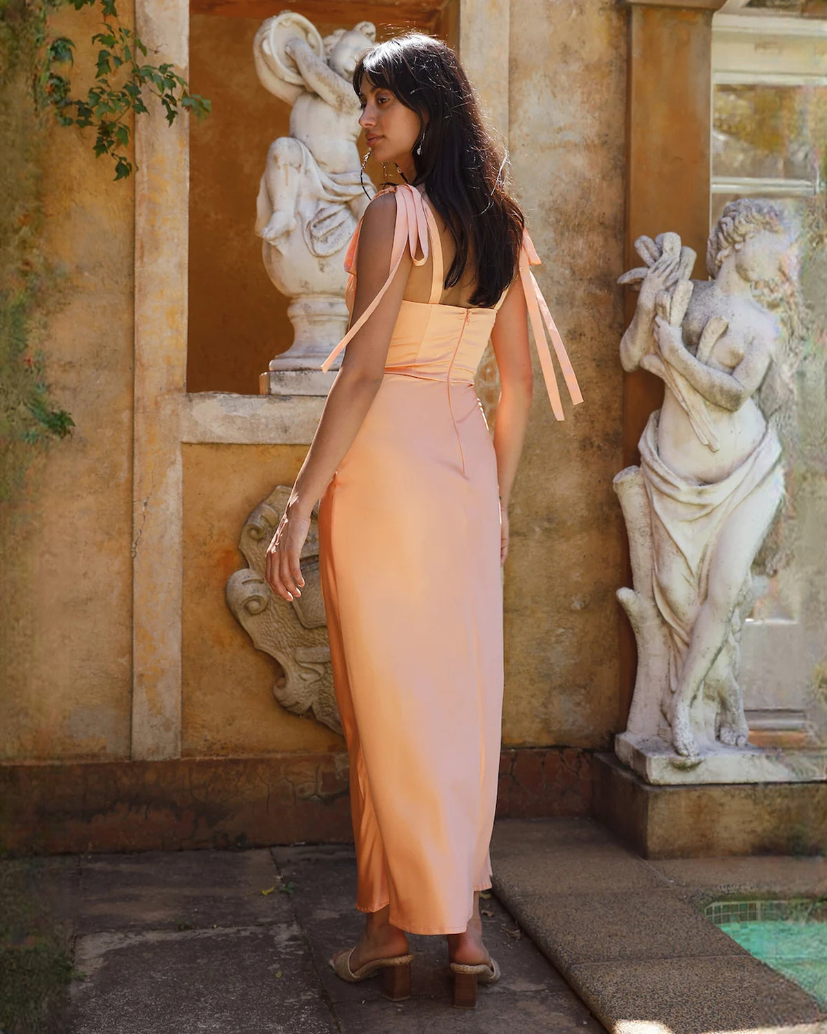 sleeveless satin a-line maxi bridesmaid dress - image 2