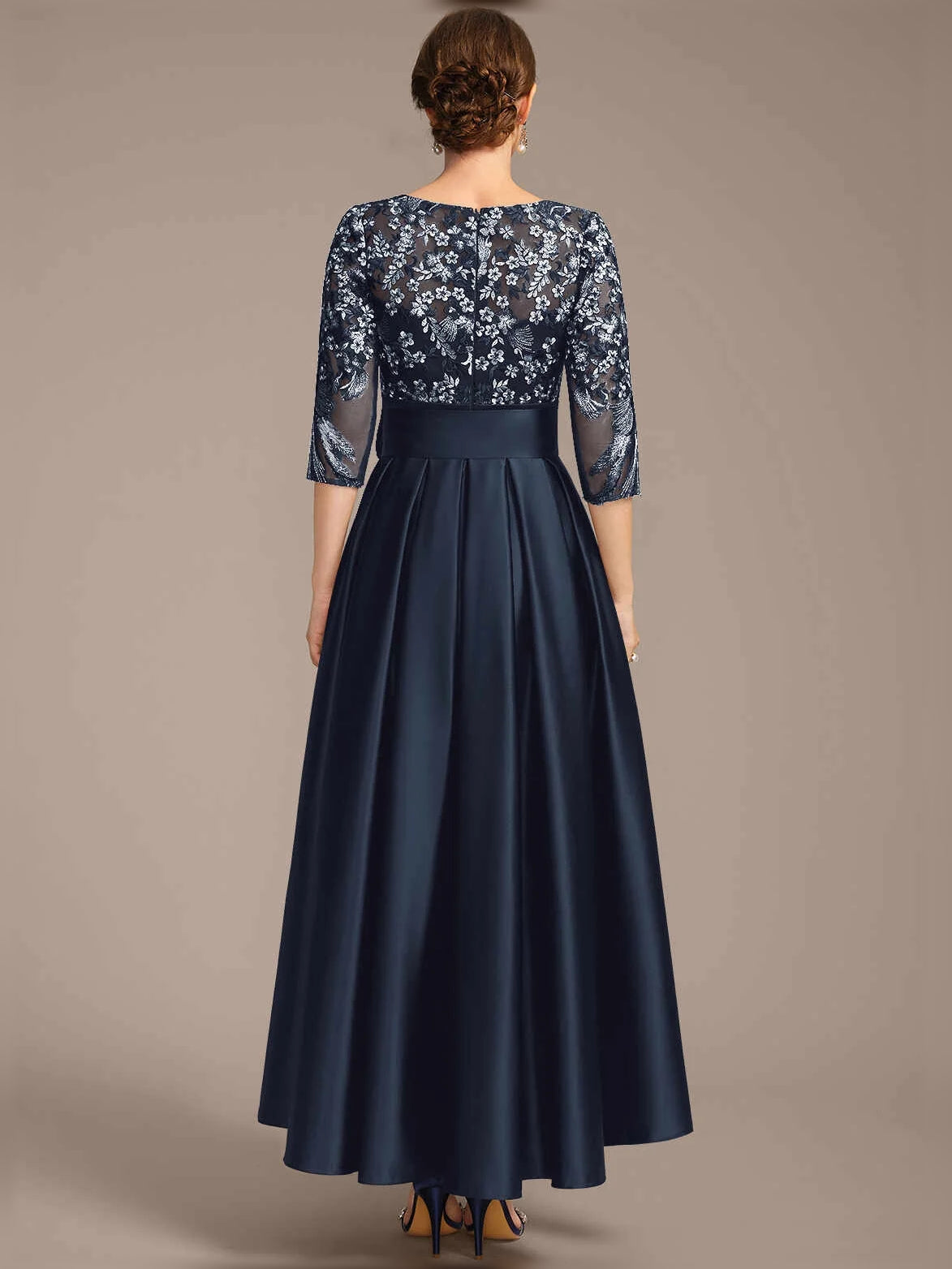 Dark Navy floor-length mother of the bride dress, alternate view showing the bodice and skirt