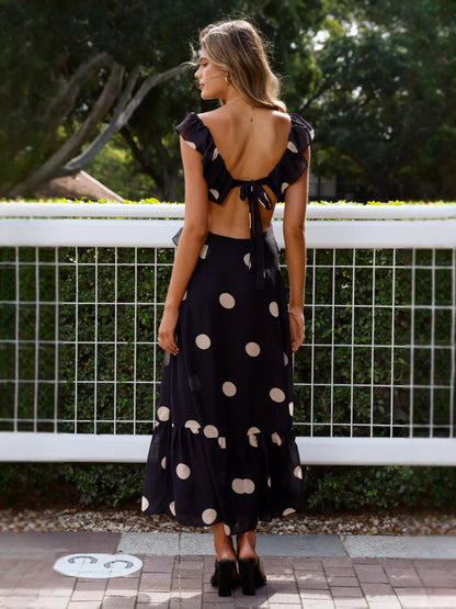 Black midi formal dress with printed pattern, alternate view