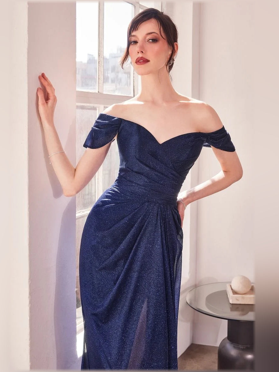 Gold sheath floor-length formal dress with ruching, alternate view