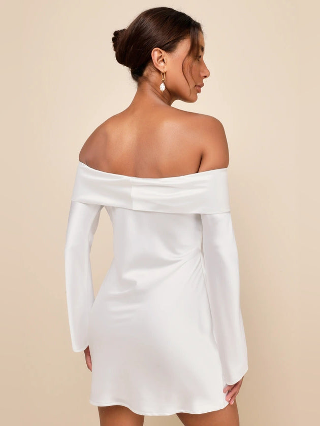 White mini homecoming dress, alternate view showing the bodice and skirt