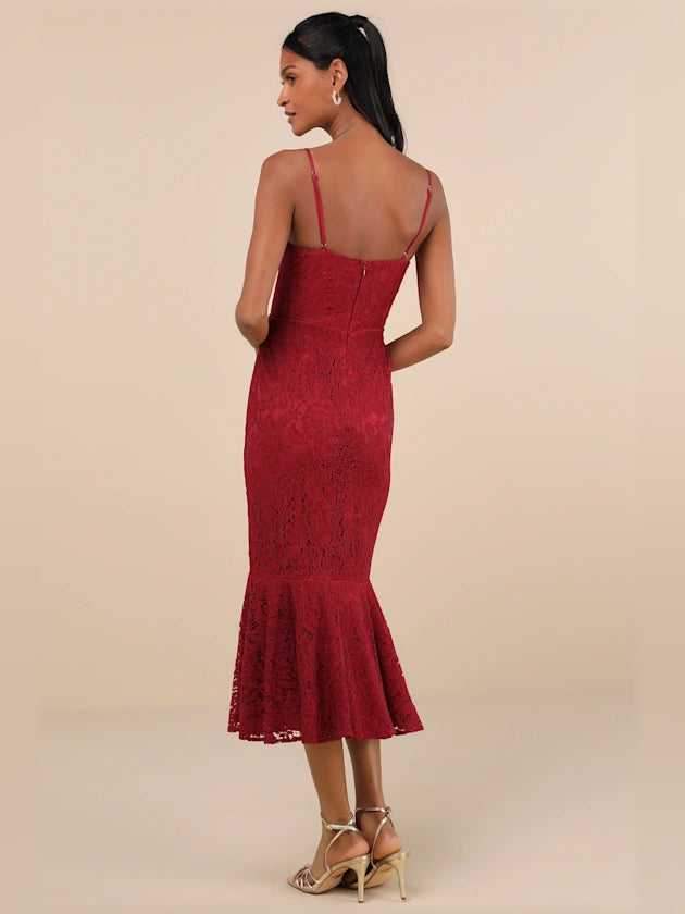 Wine Red midi formal dress, alternate view