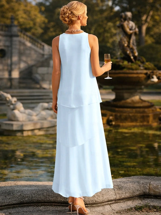 Light Blue maxi mother of the bride dress, alternate view showing the bodice and skirt