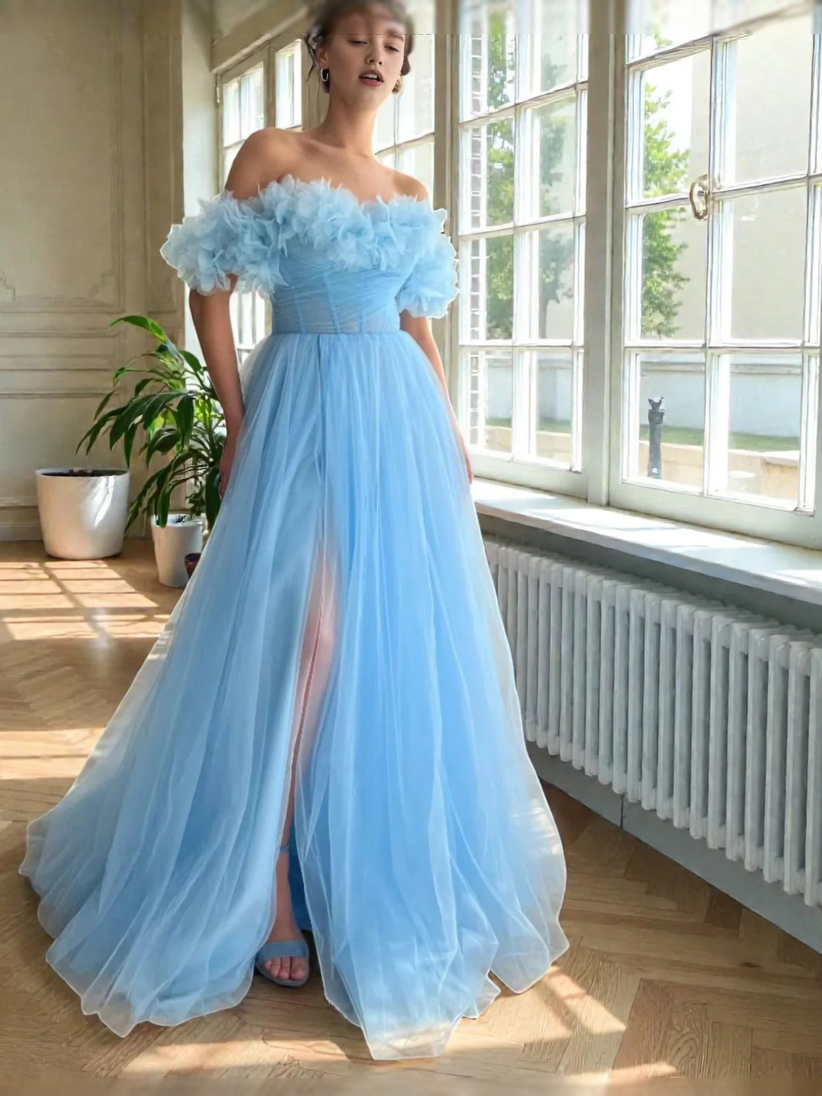 Sky Blue floor-length prom dress, alternate view showing the bodice and skirt