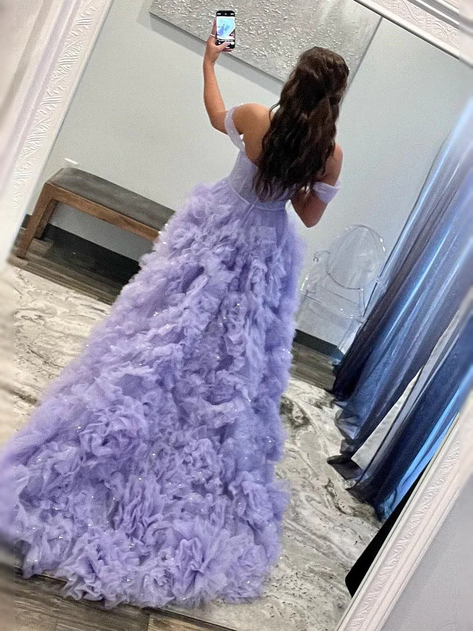 Lavender maxi prom dress, alternate view showing the bodice and skirt