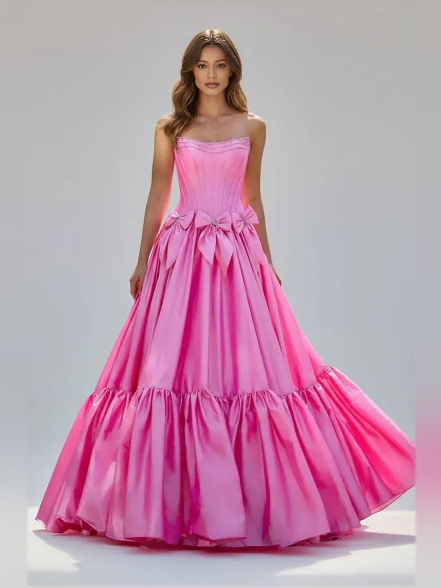 Hot Pink floor-length prom dress, alternate view showing the bodice and skirt