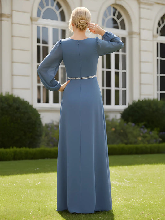 Slate Blue floor-length mother of the bride dress, alternate view showing the bodice and skirt