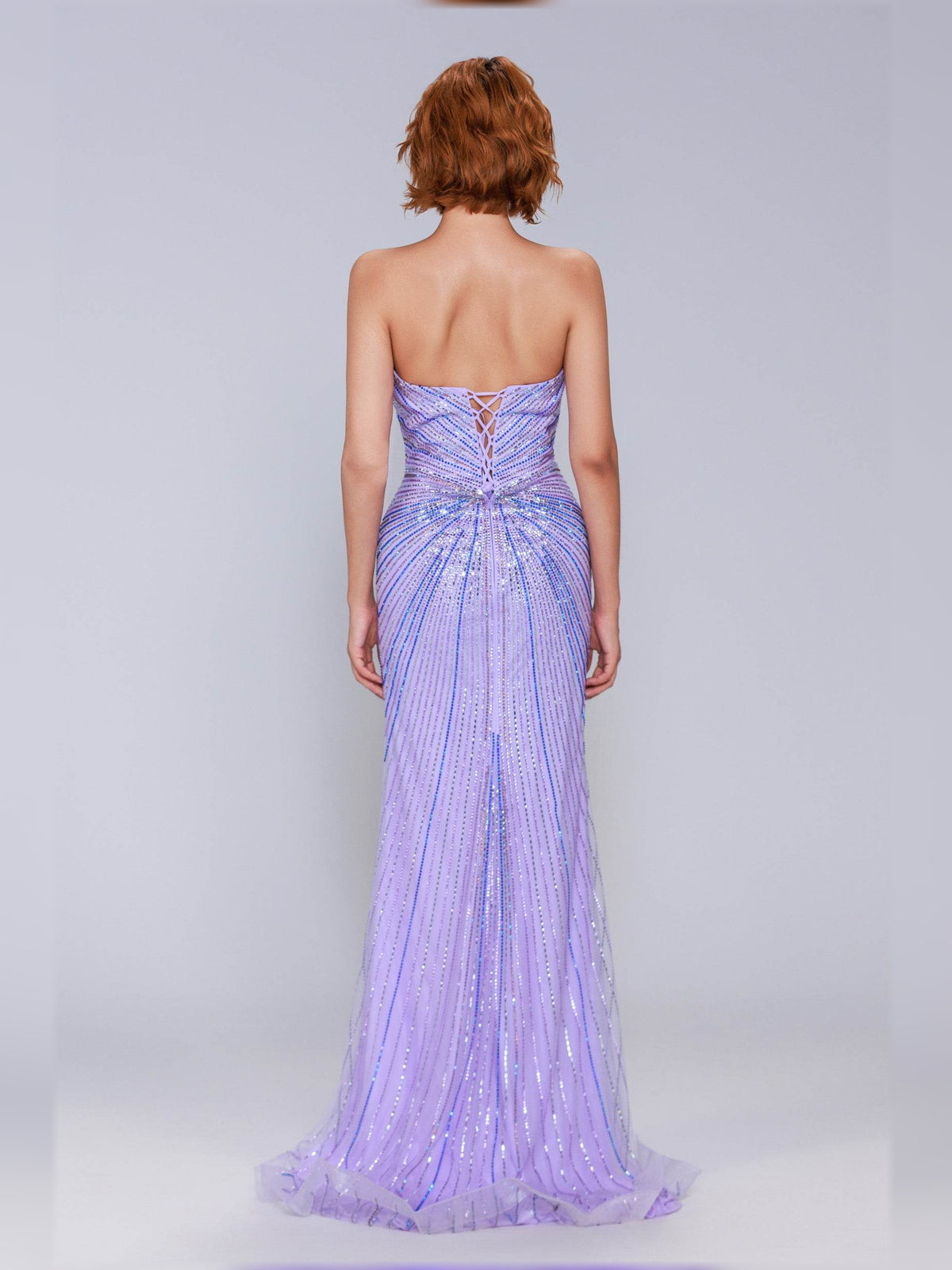Lilac sheath floor-length formal dress with sequins, alternate view